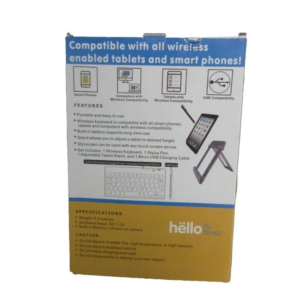 Hello By Design White Standalone Wireless Tech Set Keyboard With Tablet Stand